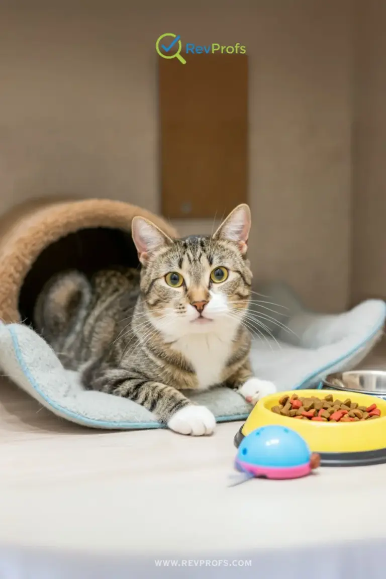 A person gently petting a happy cat in a home environment.