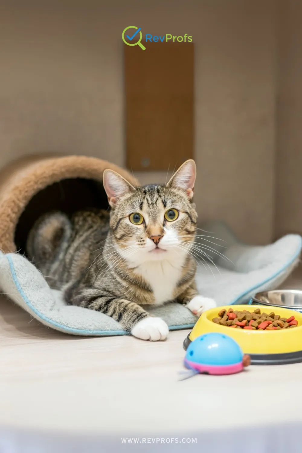 A person gently petting a happy cat in a home environment.