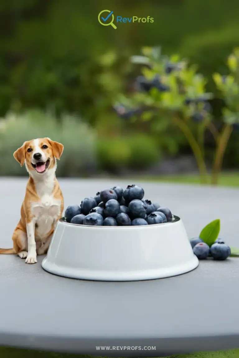 A small bowl of fresh blueberries next to a dog's food bowl. Are blueberries good for dogs 5 fantastic health benefits