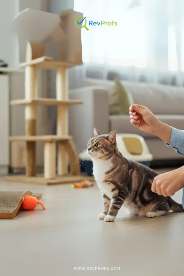 A person using a toy to redirect a cat's attention from a piece of furniture.