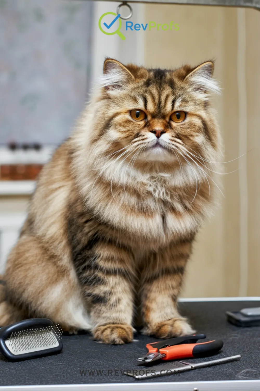 Cat Grooming Tips 12 Essential Steps for a Happy, Healthy Feline, A person gently brushing a long-haired cat on a grooming table.